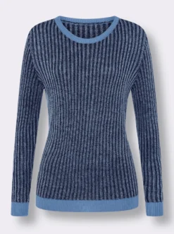 Langarm-Pullover aus zweifarbiger Rippe