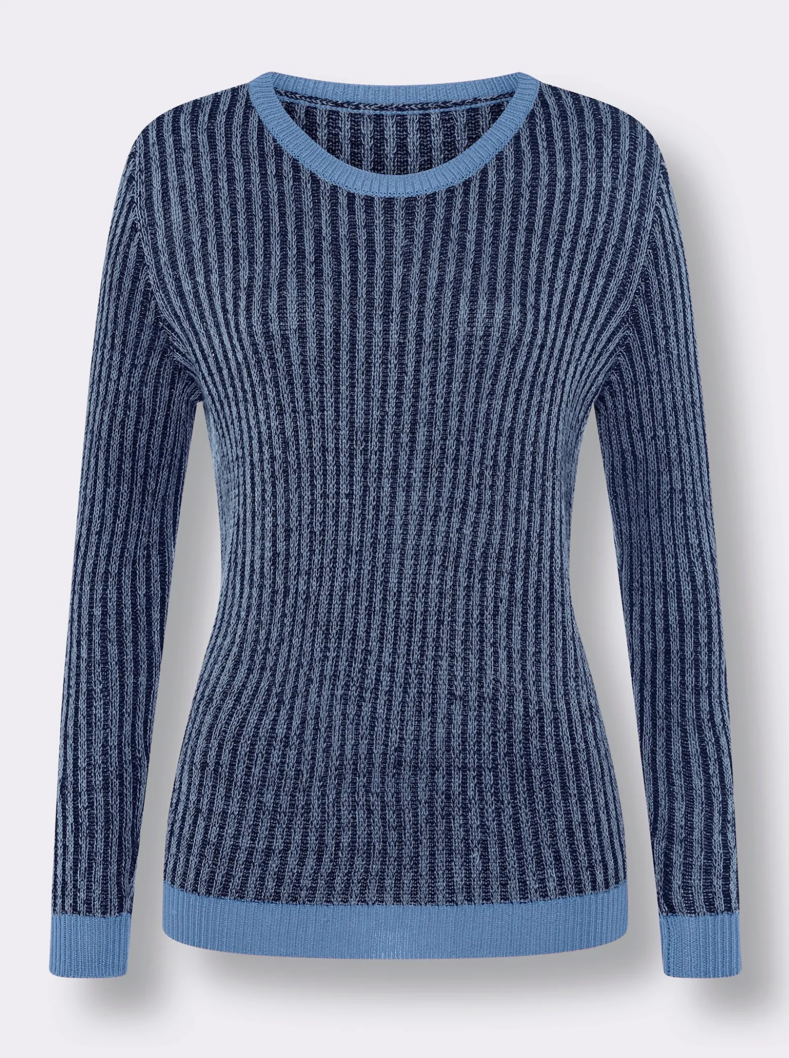 Langarm-Pullover aus zweifarbiger Rippe