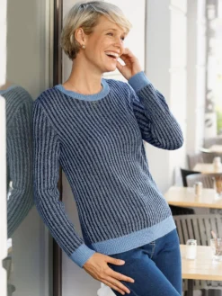 Langarm-Pullover aus zweifarbiger Rippe