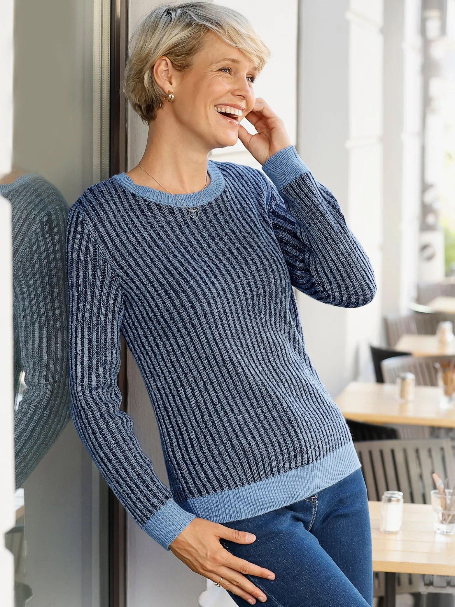 Langarm-Pullover aus zweifarbiger Rippe