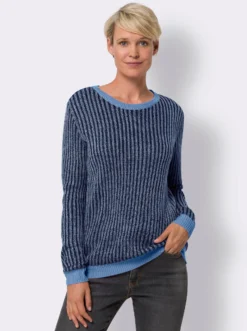 Langarm-Pullover aus zweifarbiger Rippe