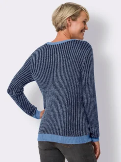 Langarm-Pullover aus zweifarbiger Rippe