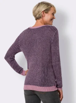 Langarm-Pullover aus zweifarbiger Rippe