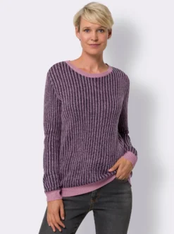 Langarm-Pullover aus zweifarbiger Rippe