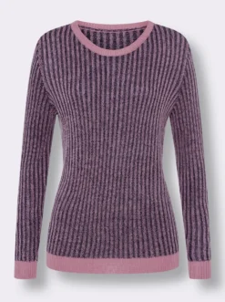 Langarm-Pullover aus zweifarbiger Rippe