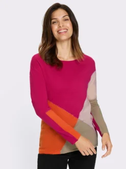 Langarm-Pullover im Colour-Blocking-Dessin