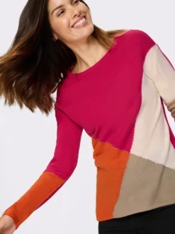 Langarm-Pullover im Colour-Blocking-Dessin