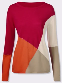 Langarm-Pullover im Colour-Blocking-Dessin