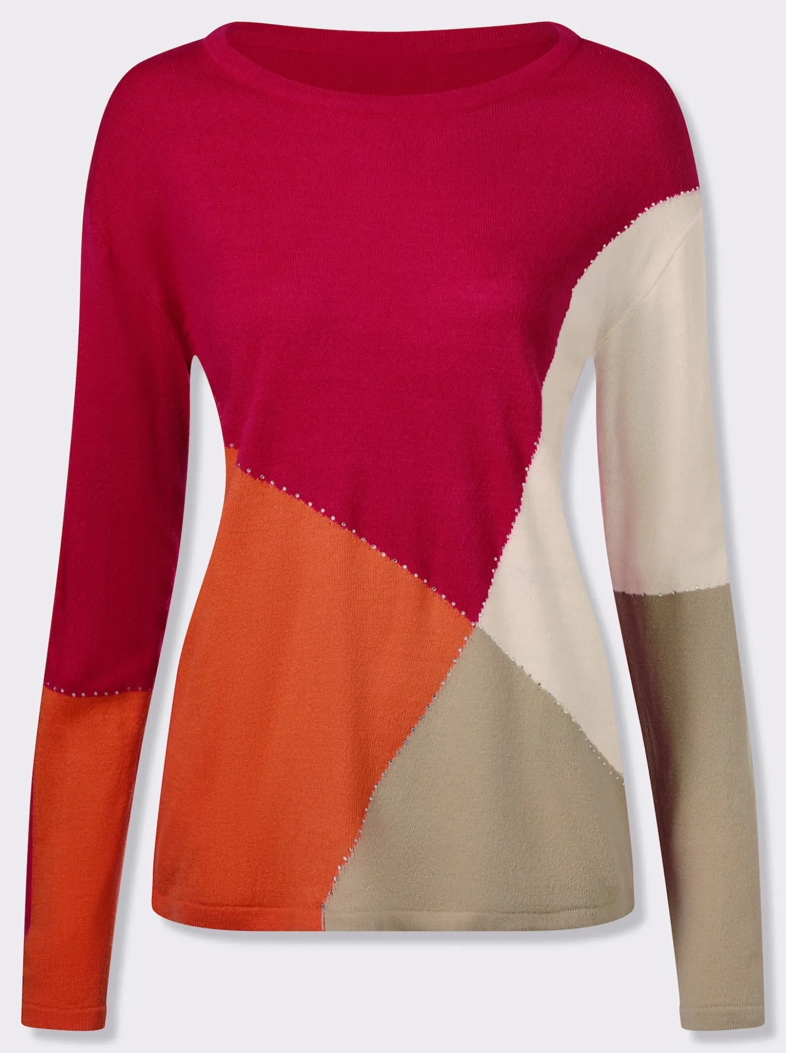Langarm-Pullover im Colour-Blocking-Dessin