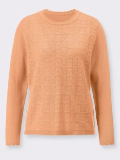 Langarm-Pullover mit Ajour-Herzchen-Muster