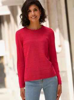 Langarm-Pullover mit Ajour-Herzchen-Muster