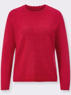 Langarm-Pullover mit Ajour-Herzchen-Muster