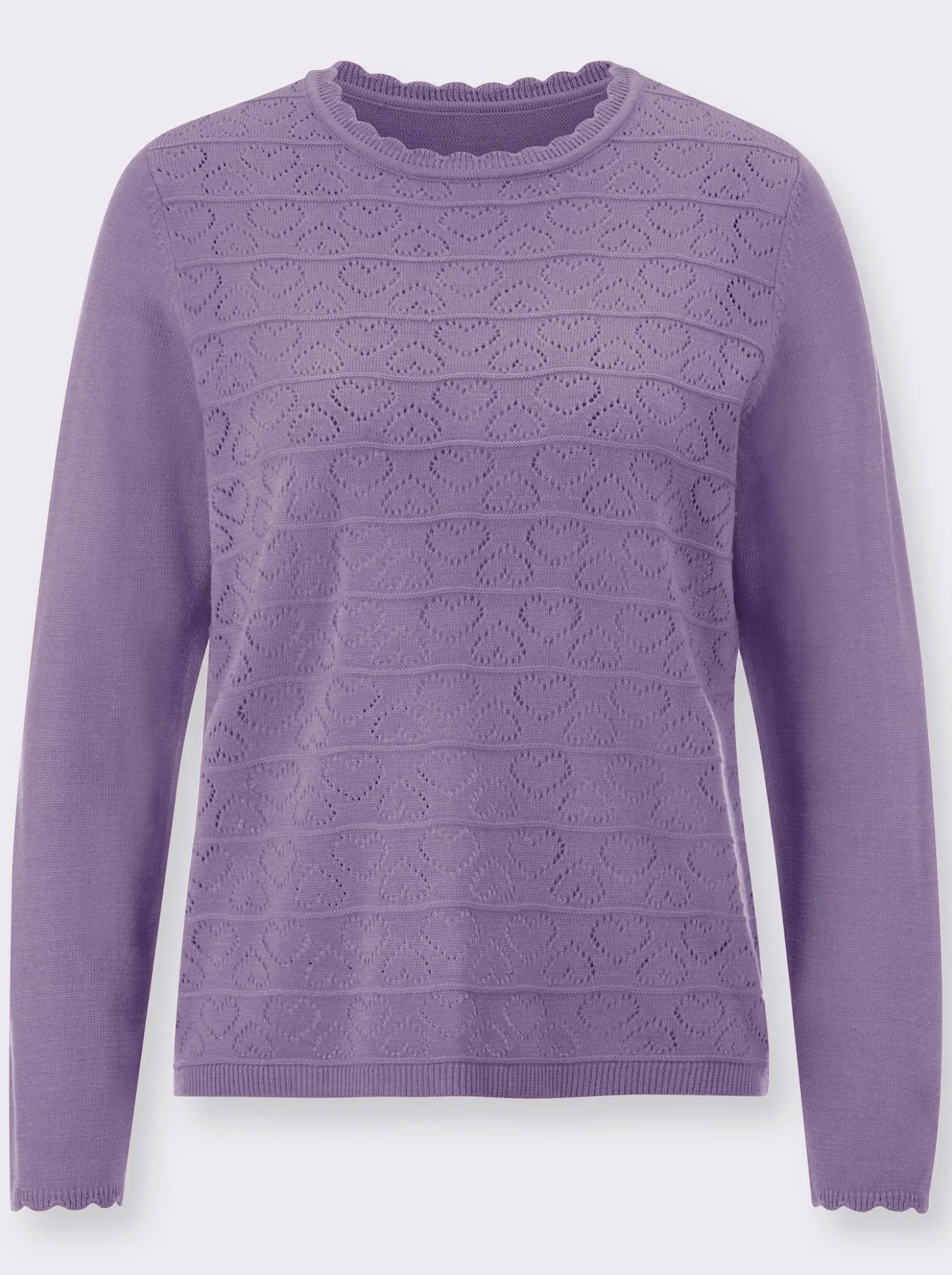 Langarm-Pullover mit Ajour-Herzchen-Muster