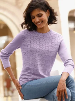 Langarm-Pullover mit Ajour-Herzchen-Muster