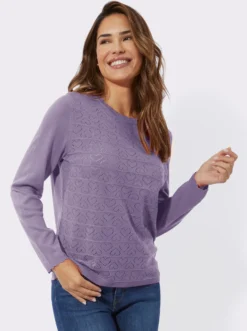 Langarm-Pullover mit Ajour-Herzchen-Muster