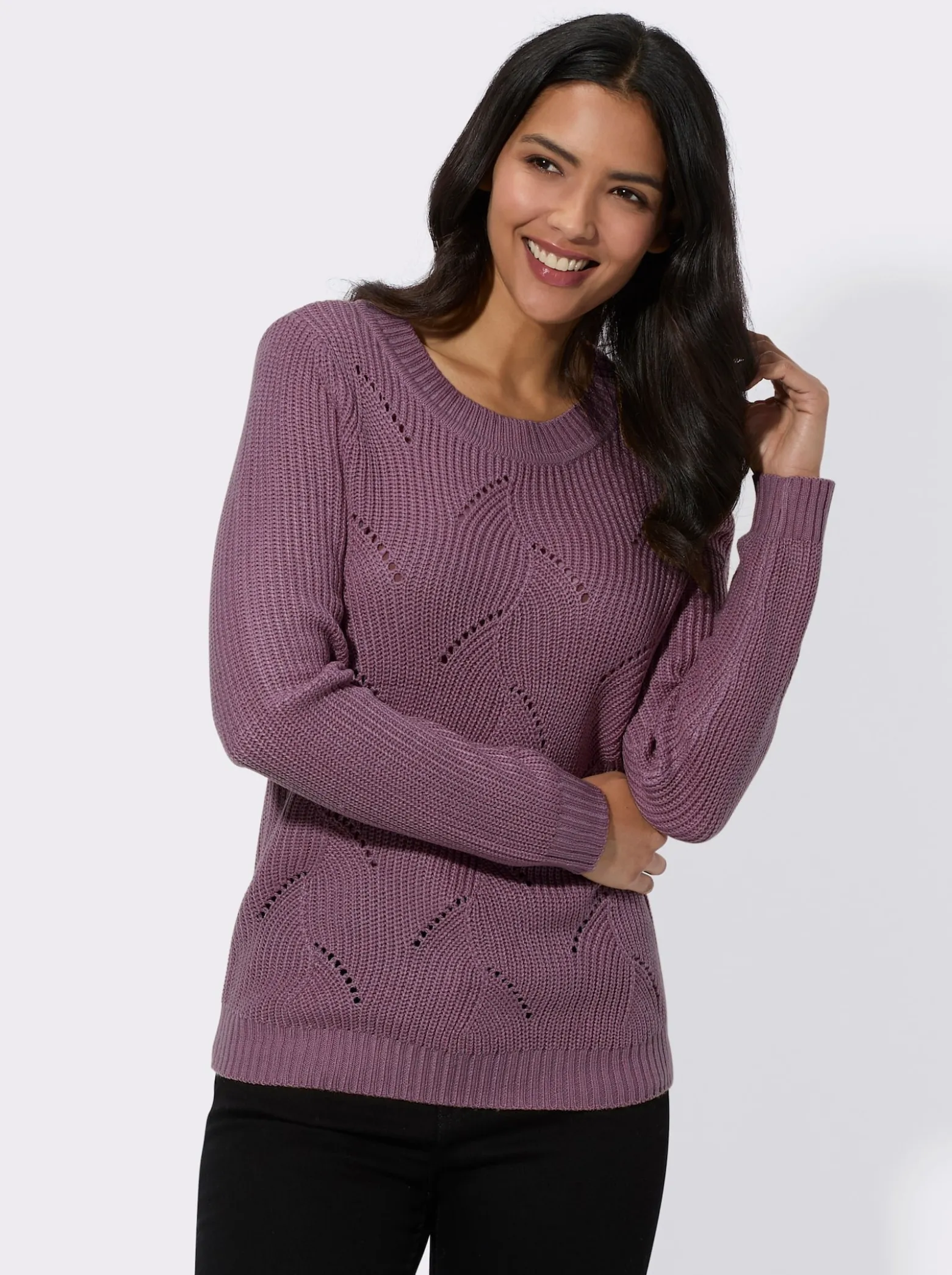 Langarm-Pullover mit Ajourmuster