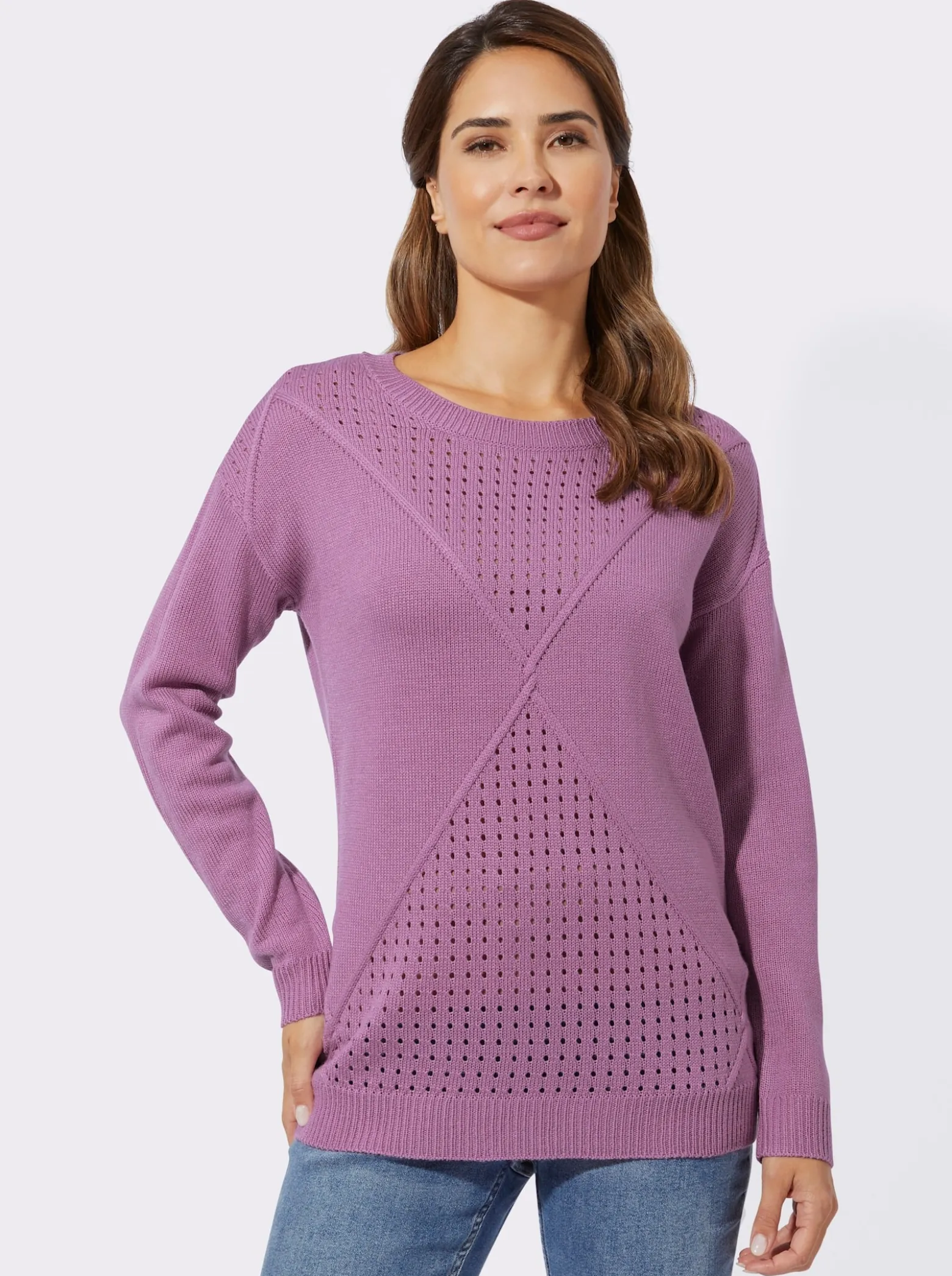 Langarm-Pullover mit Ajour-Strickmustern