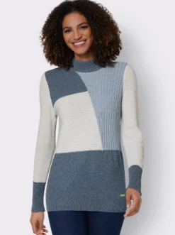 Langarm-Pullover mit Color-Blocking-Muster