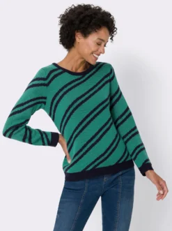 Langarm-Pullover mit diagonalen Streifen