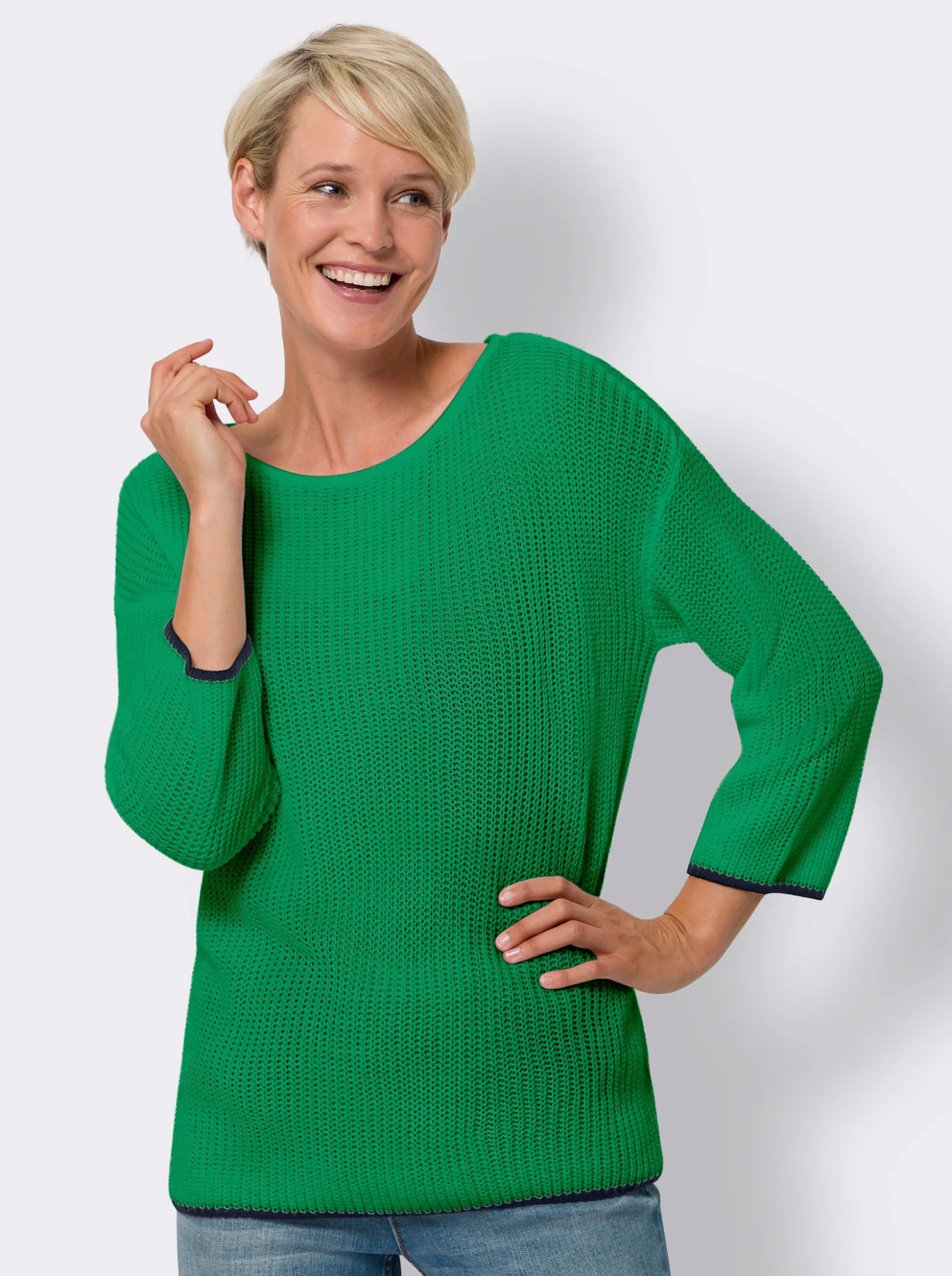 Langarm-Pullover mit farbigen Kanten