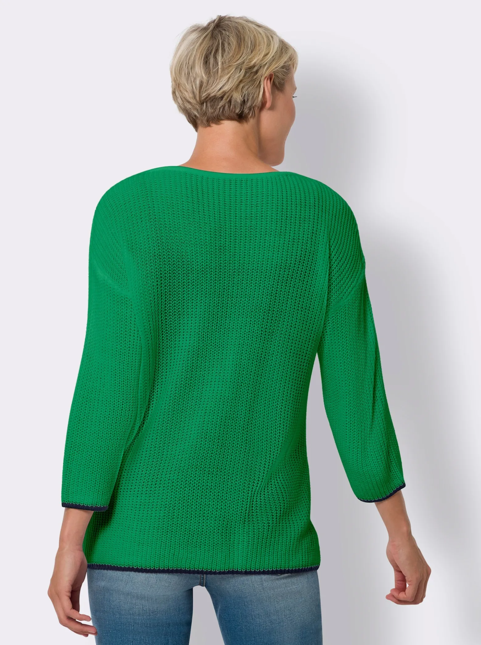 Langarm-Pullover mit farbigen Kanten