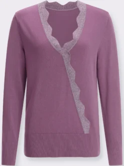 Langarm-Pullover mit Glanzgarn-Effekten