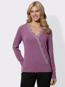 Langarm-Pullover mit Glanzgarn-Effekten