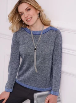Langarm-Pullover mit glänzenden Garnen