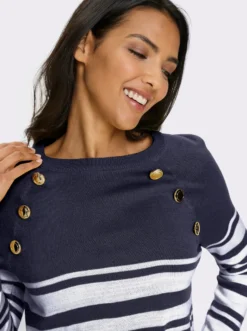 Langarm-Pullover mit goldfarbenen Knöpfen