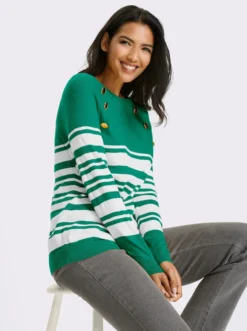 Langarm-Pullover mit goldfarbenen Knöpfen