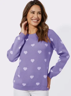 Langarm-Pullover mit Herz-Motiven