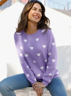 Langarm-Pullover mit Herz-Motiven