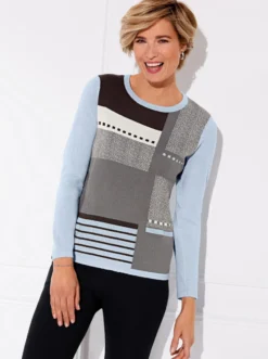 Langarm-Pullover mit Intarsienmuster