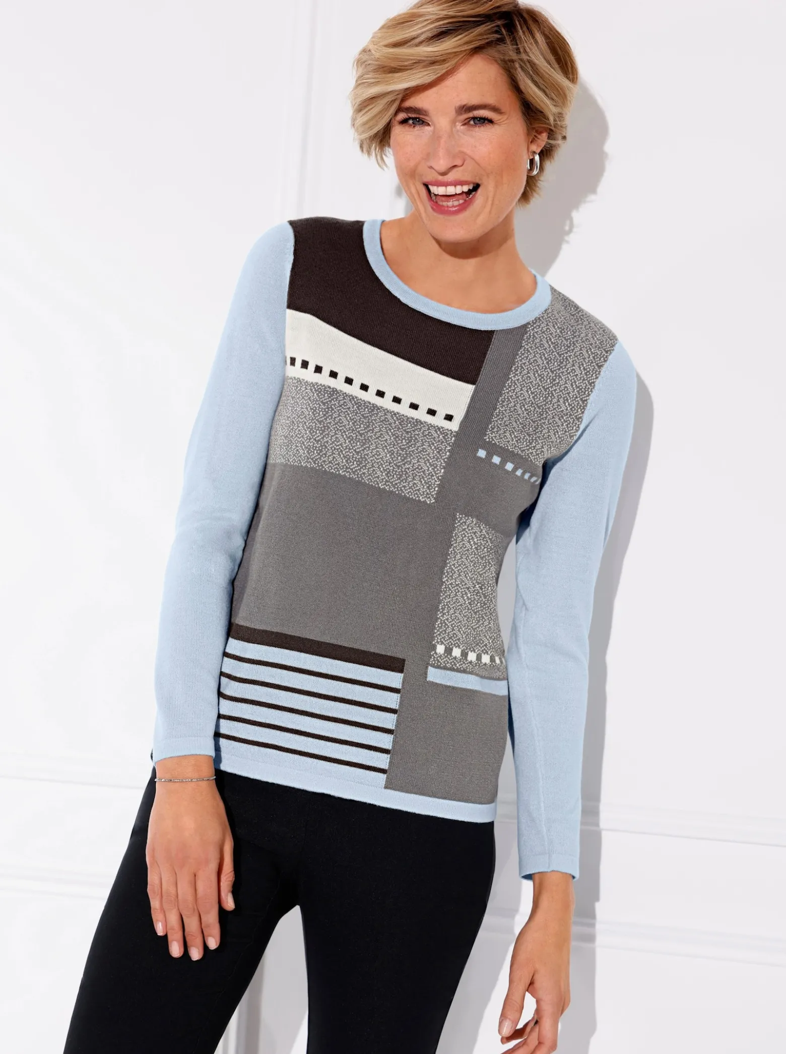 Langarm-Pullover mit Intarsienmuster