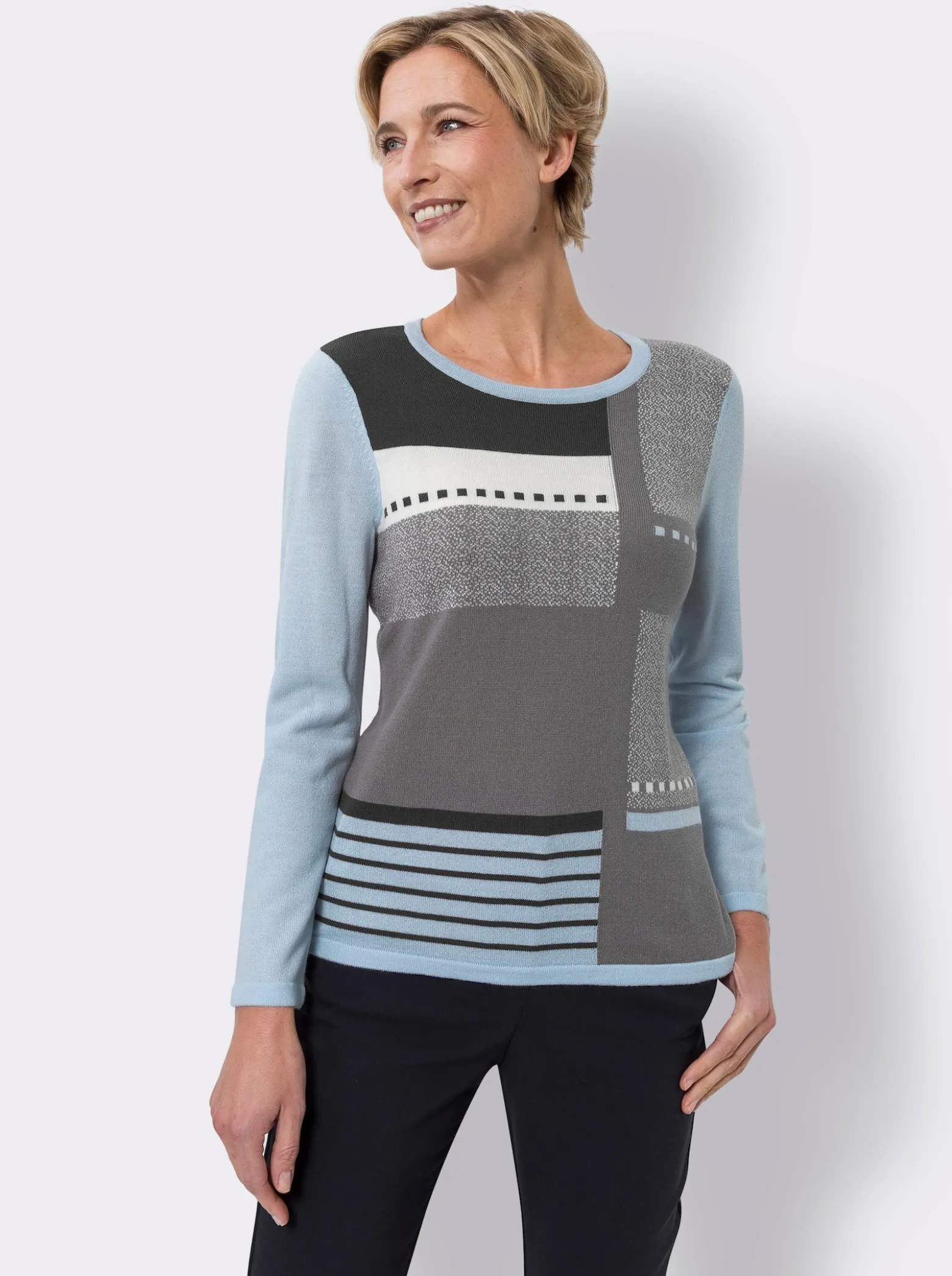 Langarm-Pullover mit Intarsienmuster