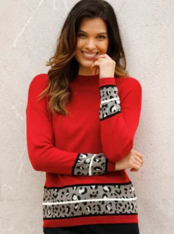 Langarm-Pullover mit Jacquard-Bordüren
