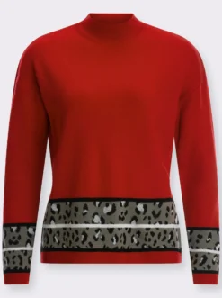 Langarm-Pullover mit Jacquard-Bordüren