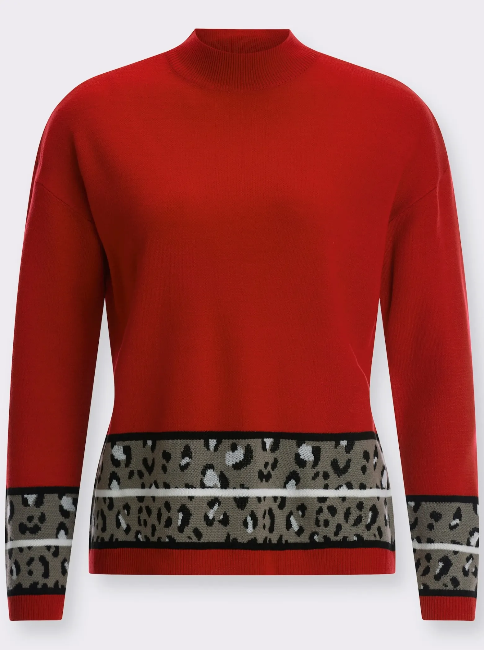 Langarm-Pullover mit Jacquard-Bordüren