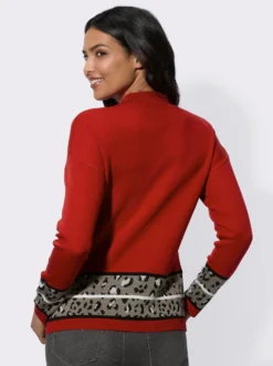 Langarm-Pullover mit Jacquard-Bordüren