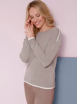 Langarm-Pullover mit Kontraststreifen