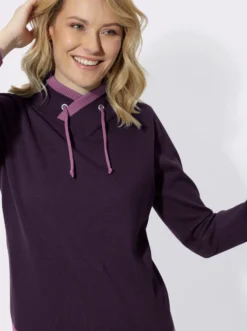 Langarm-Pullover mit kontrastfarbigen Bündchen