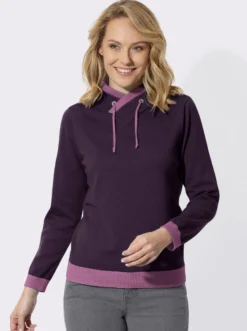 Langarm-Pullover mit kontrastfarbigen Bündchen