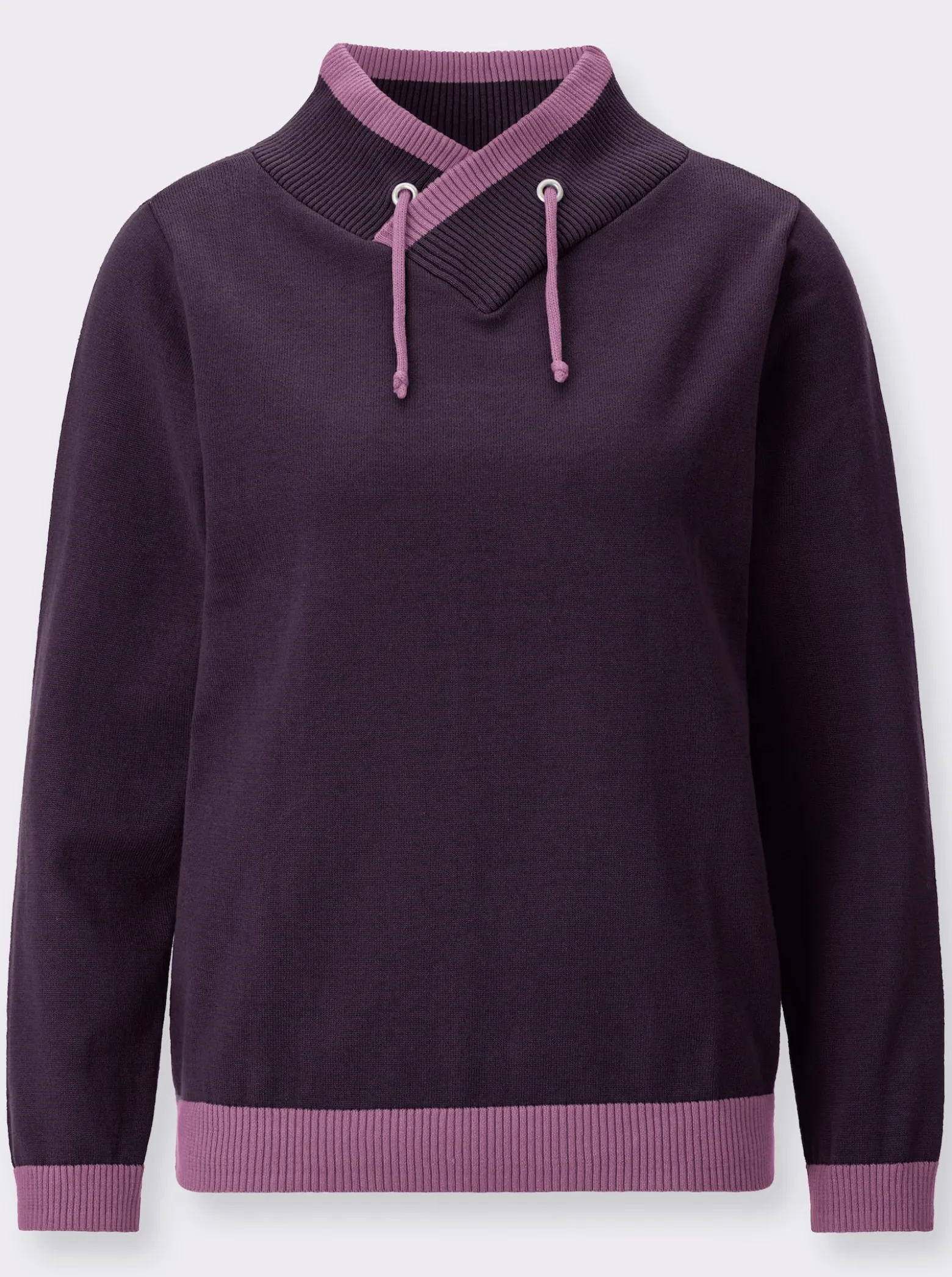 Langarm-Pullover mit kontrastfarbigen Bündchen