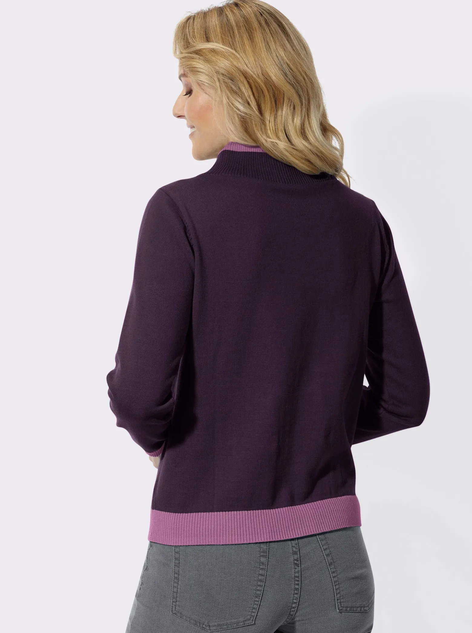 Langarm-Pullover mit kontrastfarbigen Bündchen