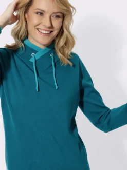 Langarm-Pullover mit kontrastfarbigen Bündchen