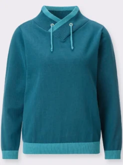 Langarm-Pullover mit kontrastfarbigen Bündchen