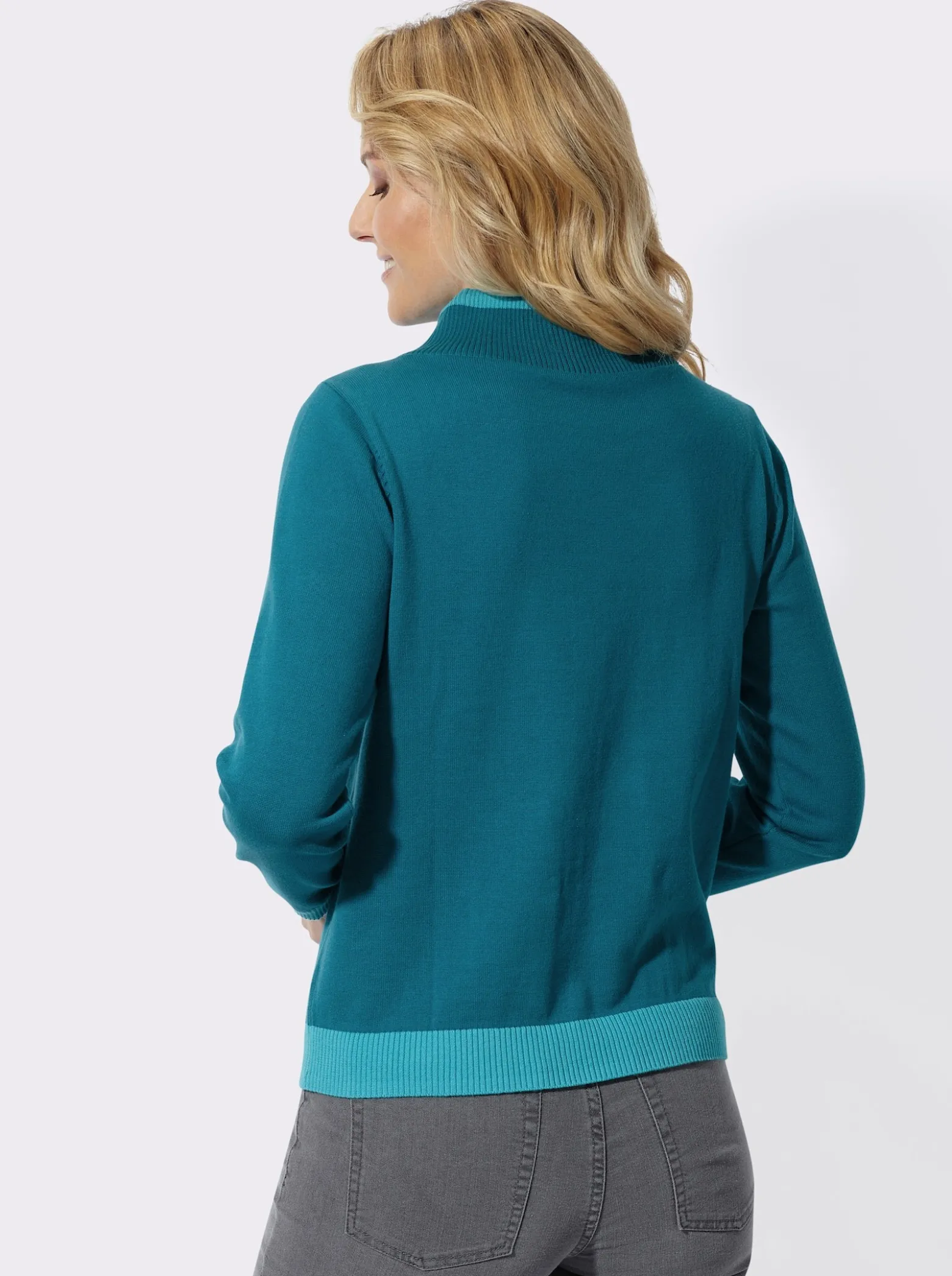 Langarm-Pullover mit kontrastfarbigen Bündchen