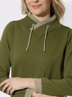 Langarm-Pullover mit kontrastfarbigen Bündchen