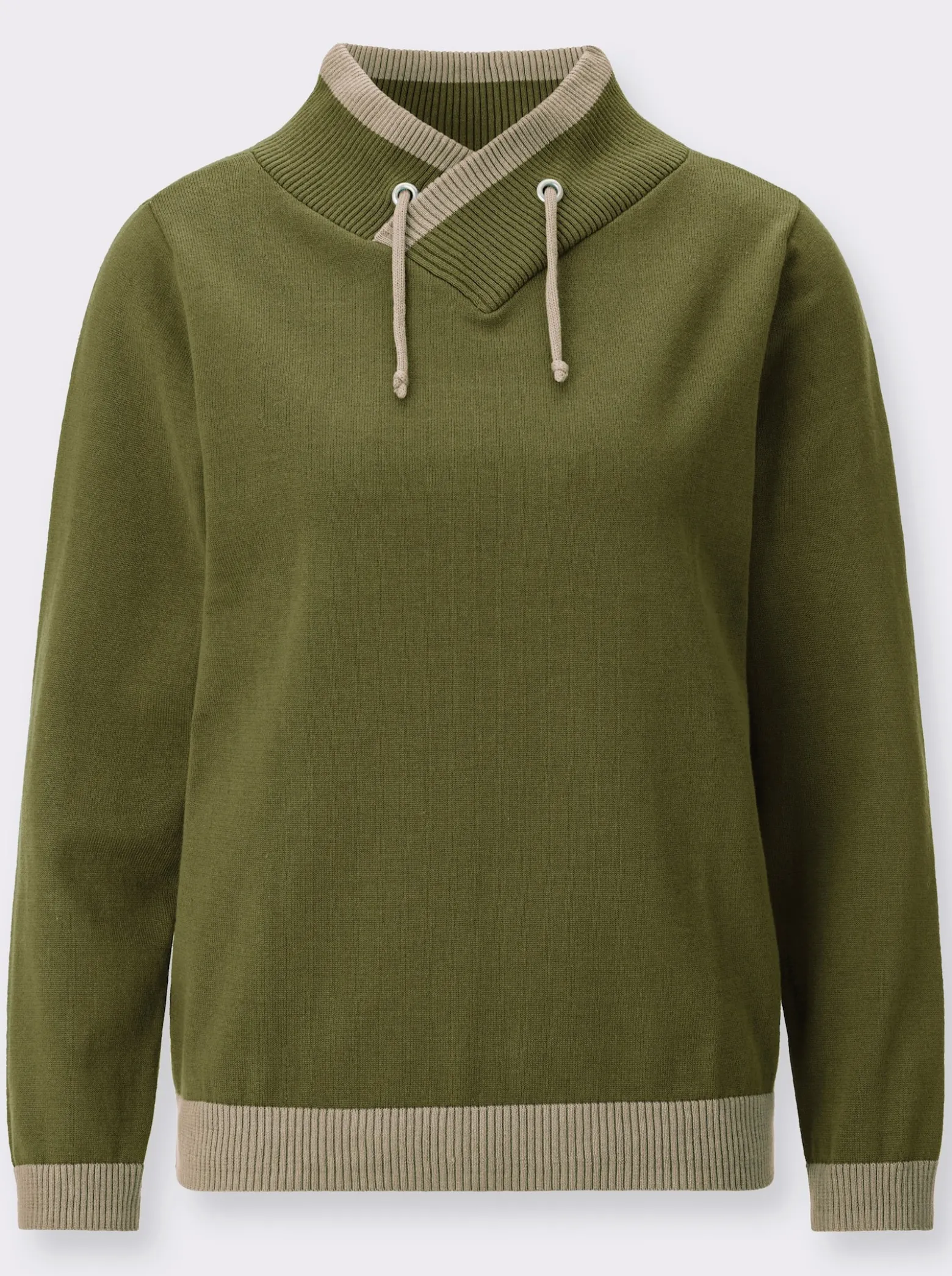 Langarm-Pullover mit kontrastfarbigen Bündchen
