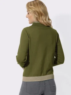 Langarm-Pullover mit kontrastfarbigen Bündchen